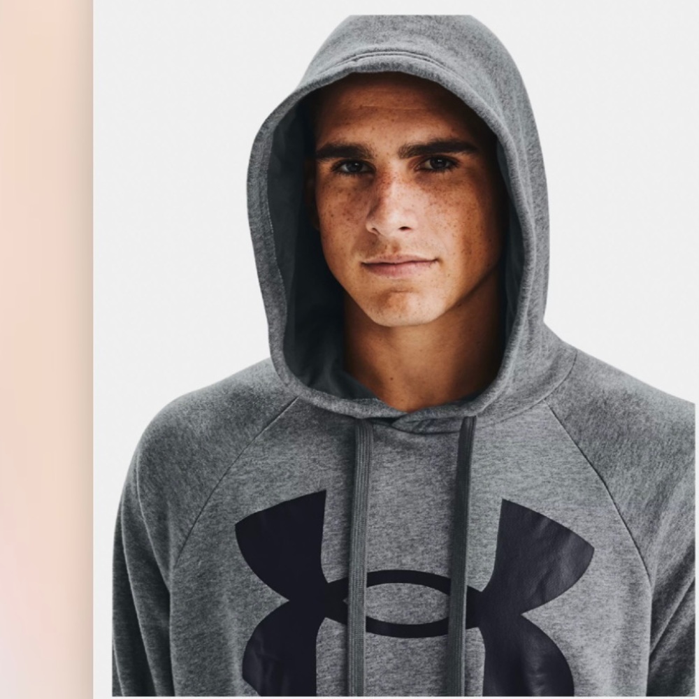 Mens (Boys Large) Under Armour Rival Fleece Big Logo Grey Hoodie Sweatshirt